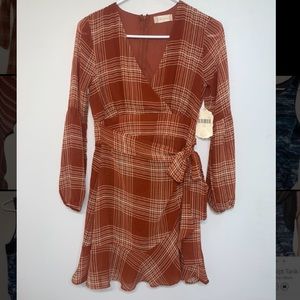 NWT Altar’d State Wrap Dress Plaid Rust